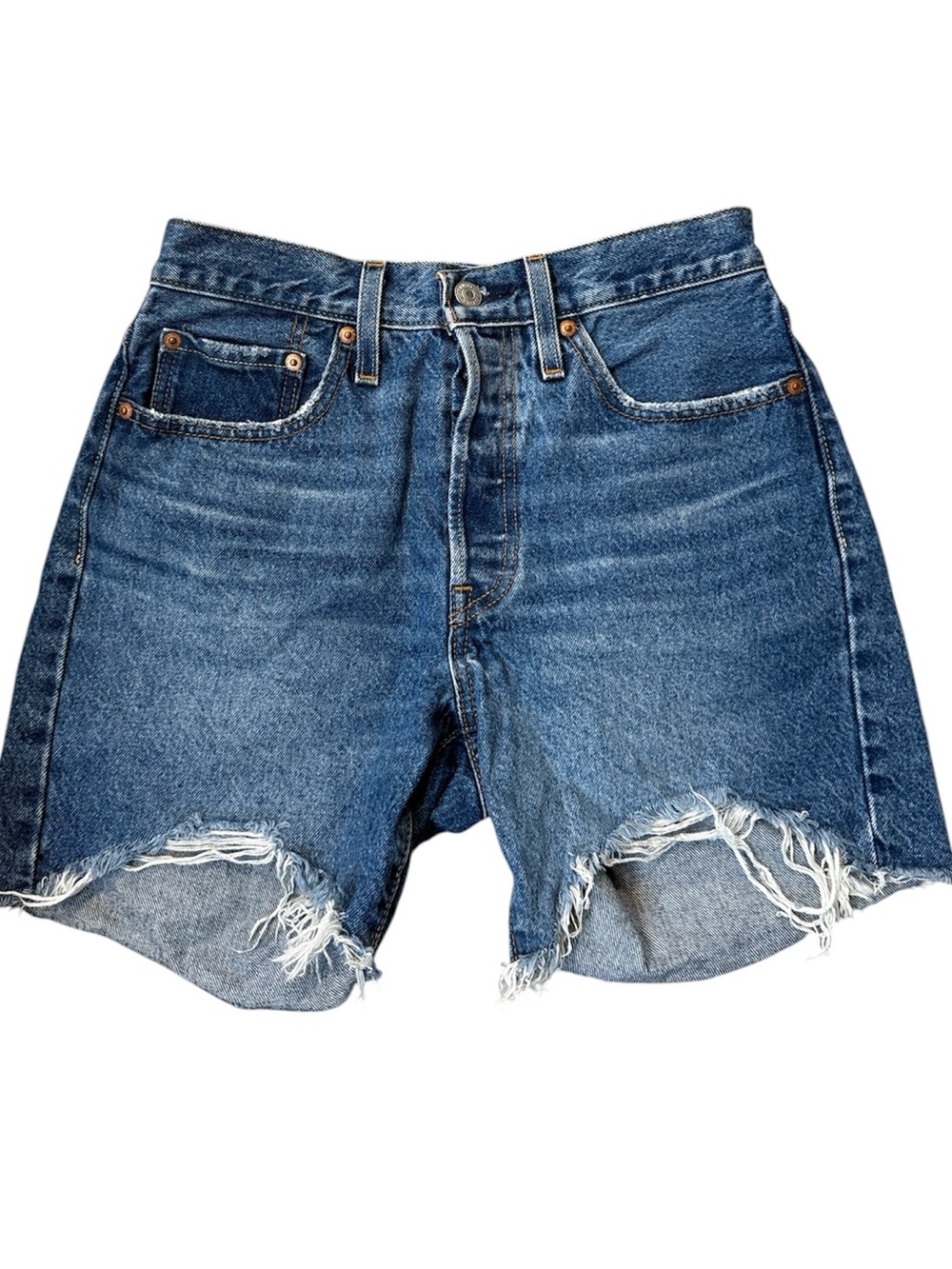 Levi's Blue Distressed High-Rise Denim Button Fly Shorts Size 26